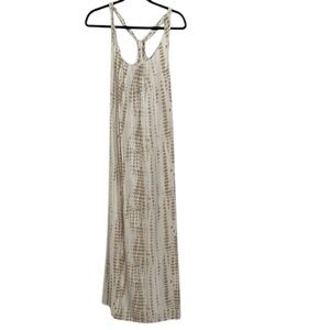 M Michael Kors Silk Elegant Cream and Brown Twist Back Maxi Dress